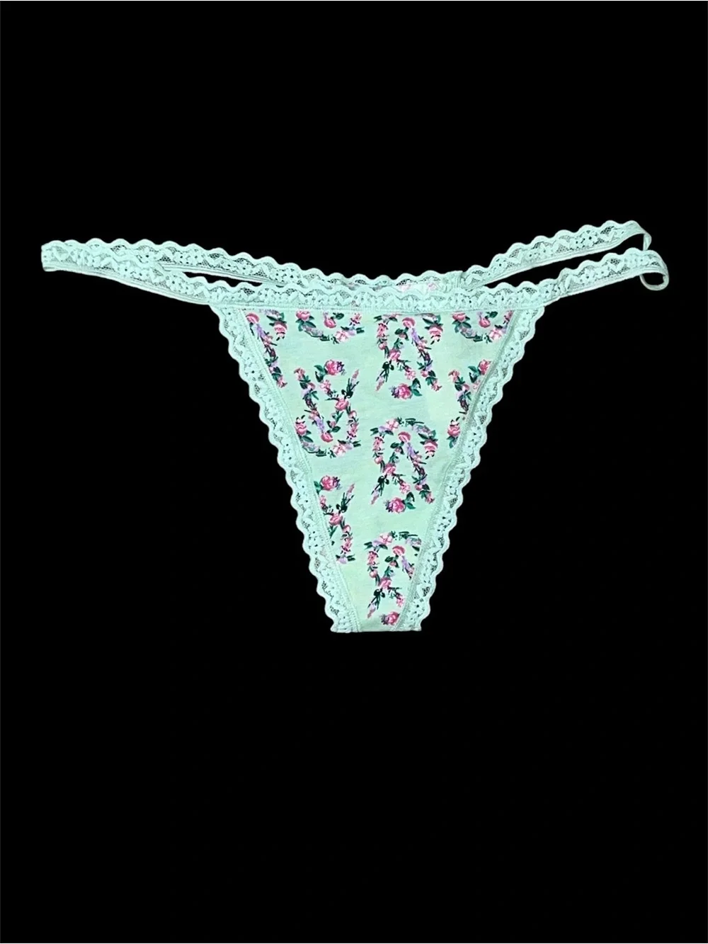 Victoria's Secret Mint Floral Lace-Trim Thong size Large